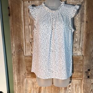 Adrianna Papell Ruffled White and Black Speckled Blouse